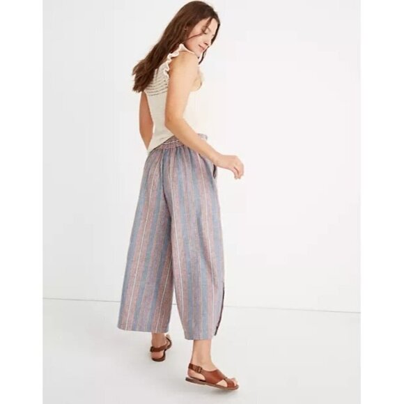 Madewell Houston Side Button Pull On Crop Pants Blue Rainbow Stripe S - Picture 3 of 8